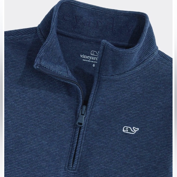 Vineyard Vines Boys' Saltwater Quarter-Zip In Deep Bay Blue Size Medium 12-14 - Picture 2 of 10